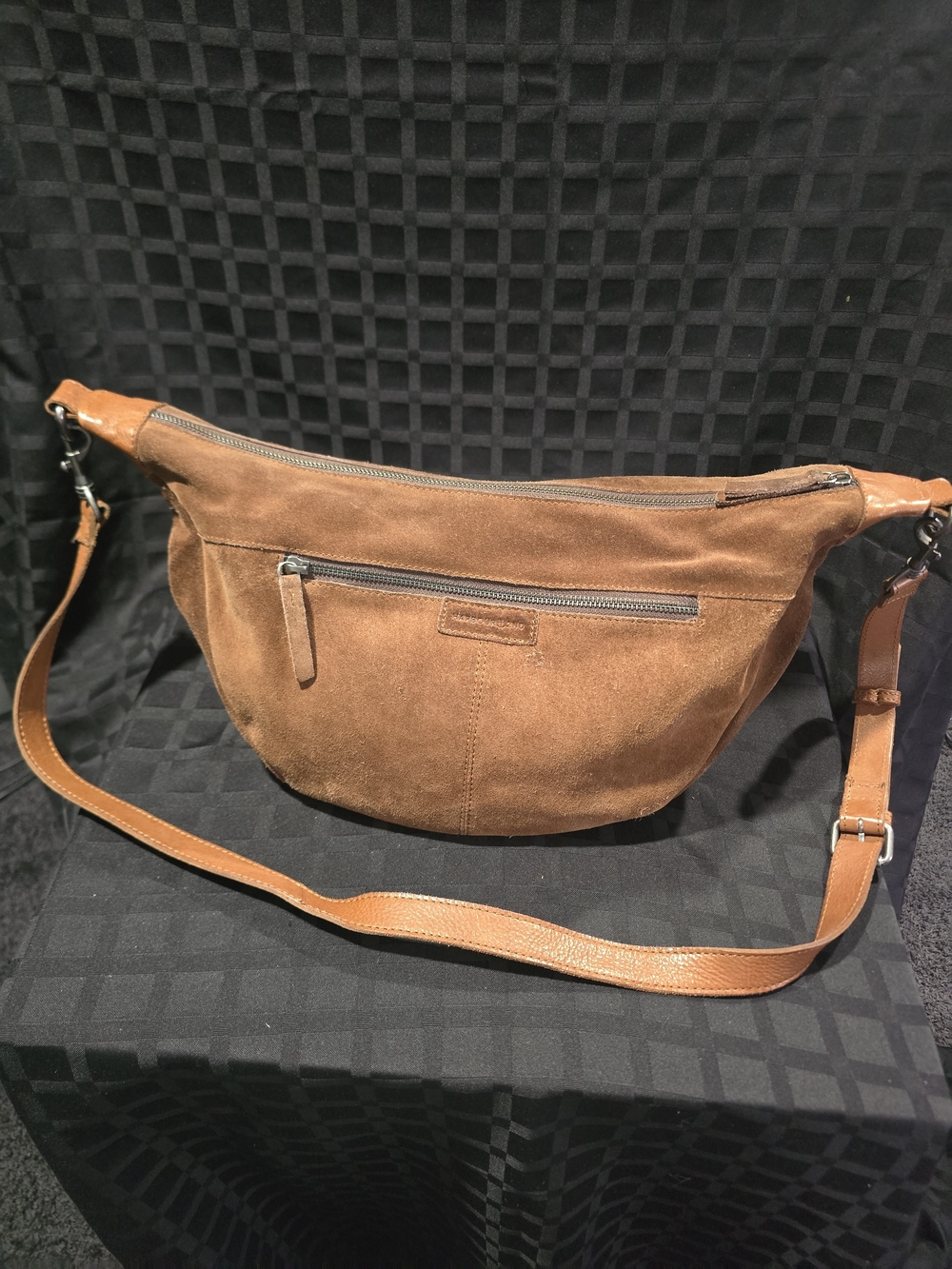 Suede Brown Crossbody Bag with Adjustable Leather Strap